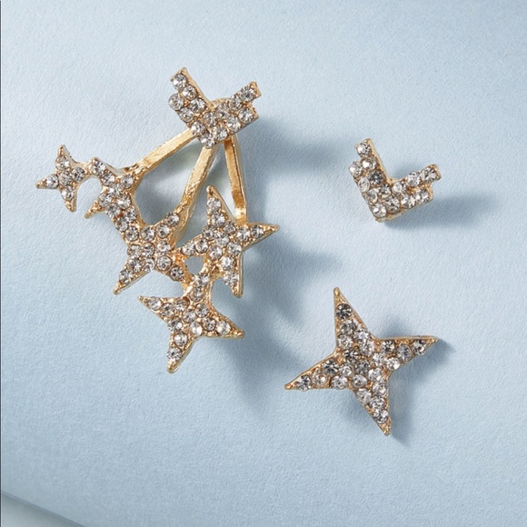 Gold Rhinestone 3 Hole Earrings - Picture 4 of 6